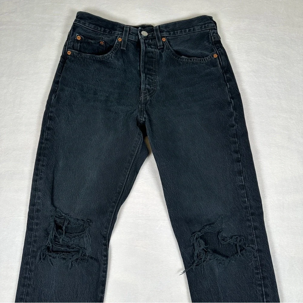 Levi’s black Distressed 501 S Skinny holes cut off‎ frayed Jeans cotton